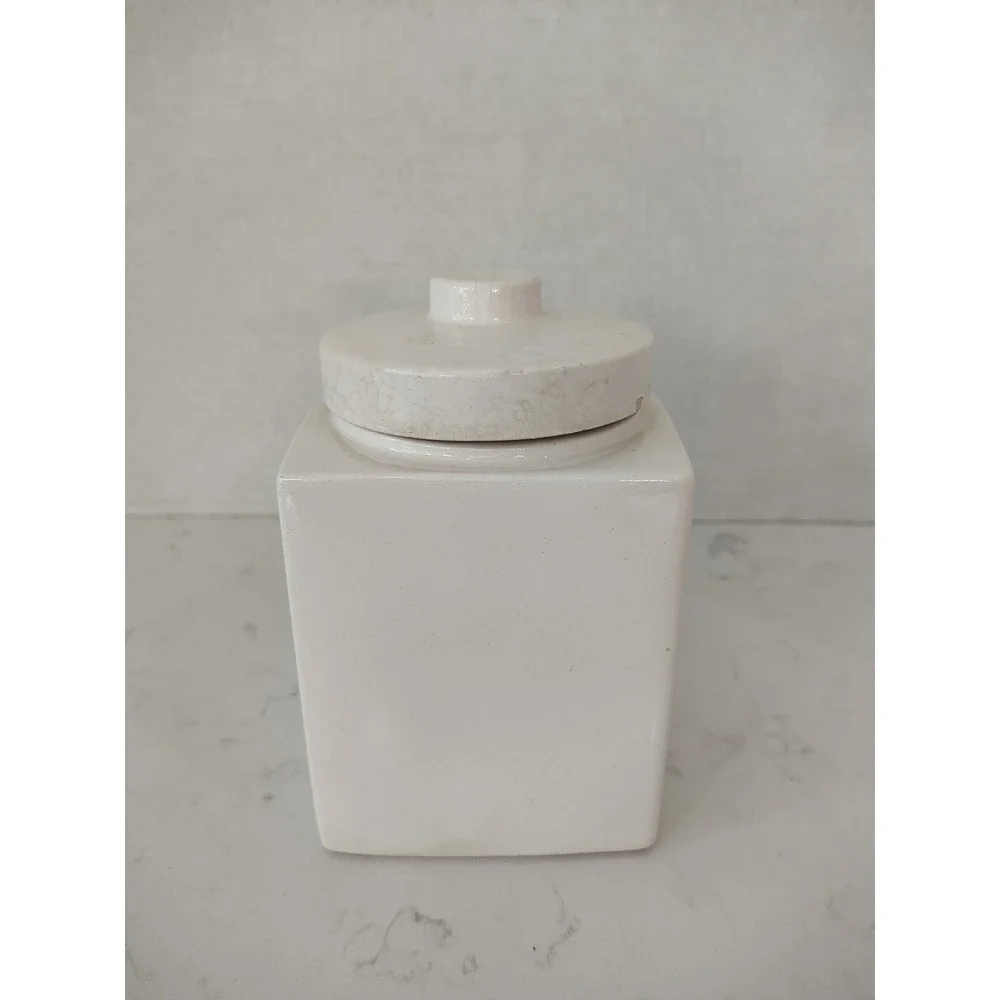Vintage Ceramic Winter Snow Scene Tea Sugar Coffee Caddy Canister Cork Lined Lid